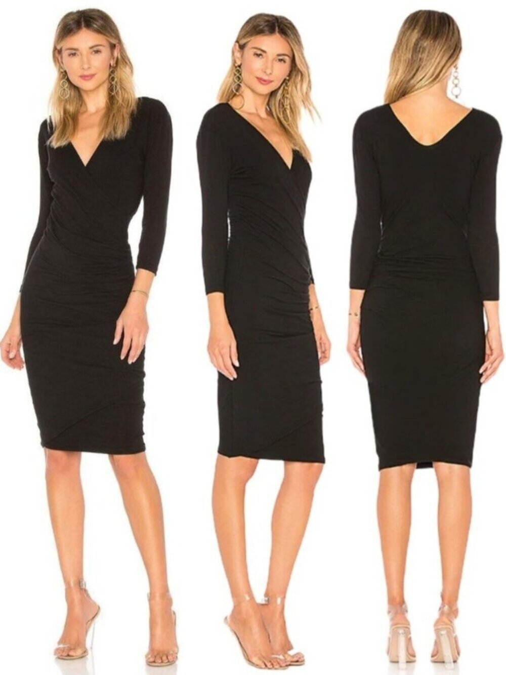 JAMES PERSE Skinny Faux Wrap Dress Size Medium Black